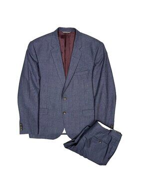 Jack Victor Suit Wool Cashmere Glen Check Harry Rosen Blue "Zuma CT" 46R 38x31